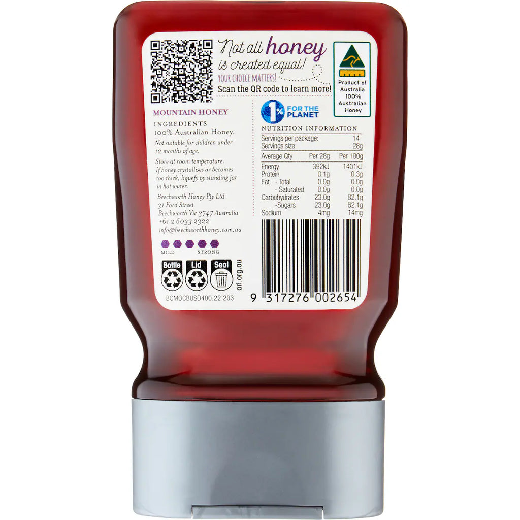 Beechworth 100% Australian Bee Cause Mountain Honey Squeeze 400g
