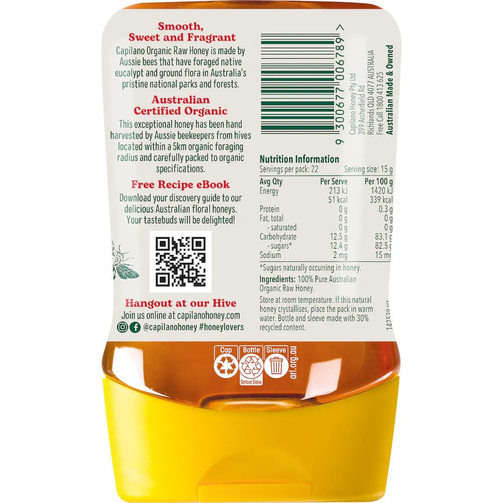 Capilano 100% Pure Australian Honey Organic Raw Squeeze 340g